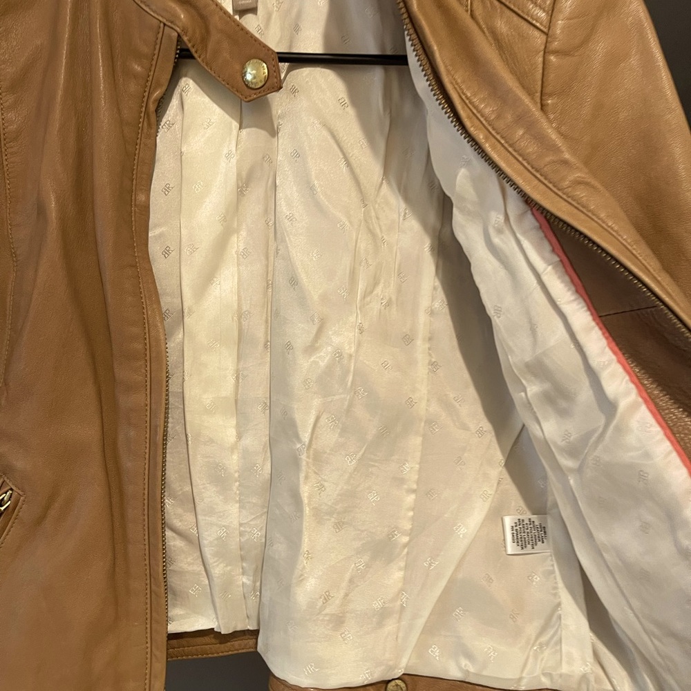 A luxurious leather motorcycle jacket from Banana Republic.